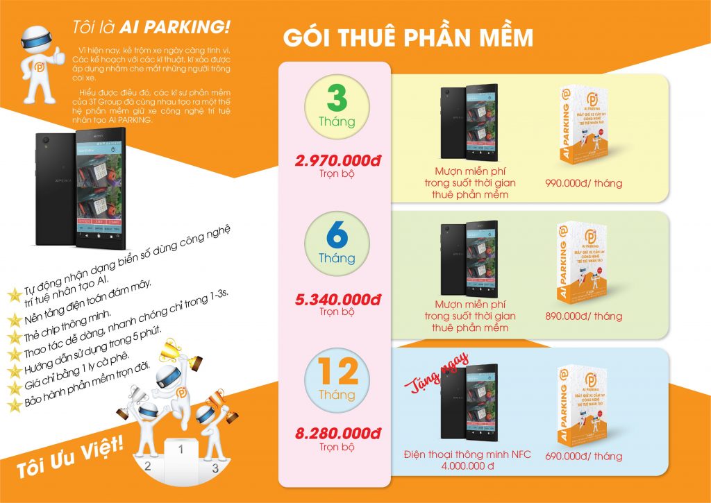 Bảng giá cho thuê máy giữ xe cầm tay AI Parking mới nhất