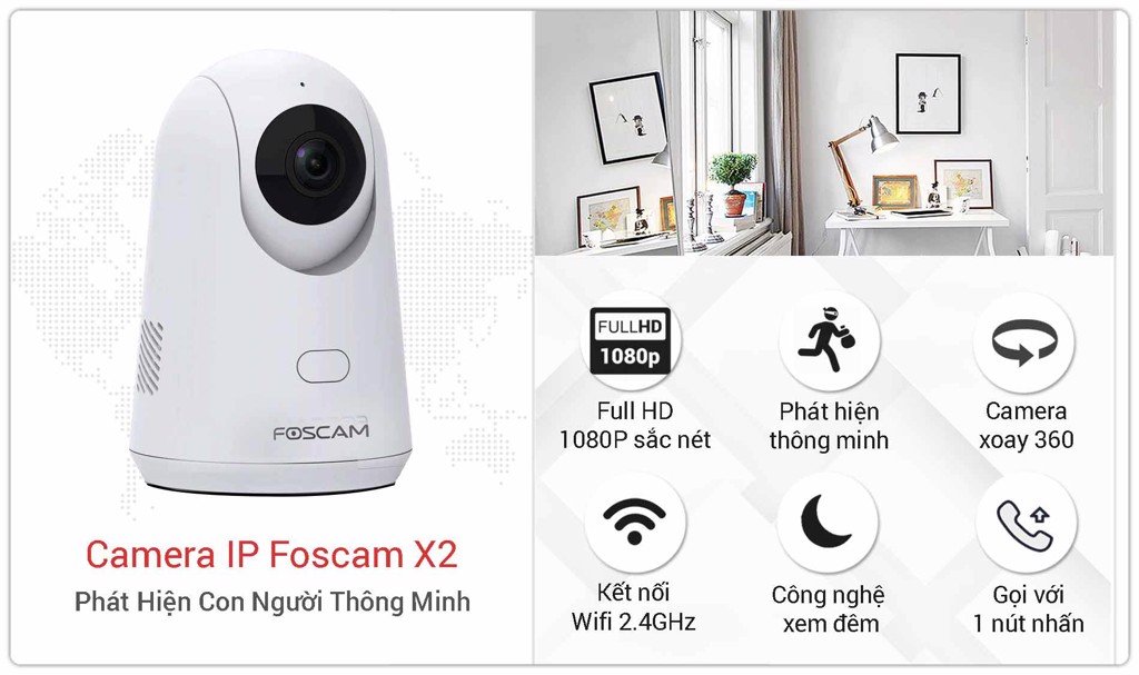 Camera IP AI Foscam X2 PTZ Full HD 1080P Phát hiện người thông minh