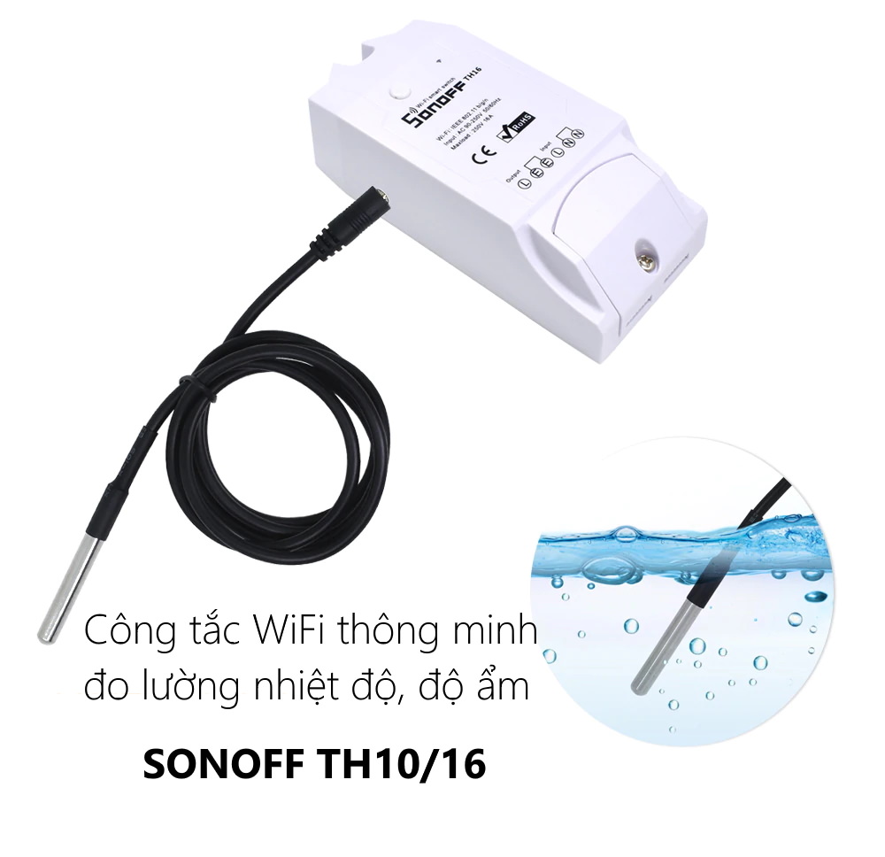 Sonoff TH10 - Công tắc thông minh điều khiển từ xa qua Wifi tích hợp cảm biến nhiệt độ, độ ẩm